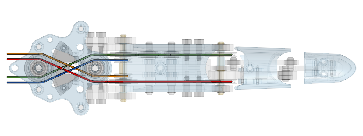 Top view of tendon routing